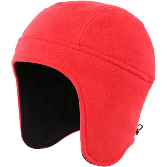 Mens Womens Warm Fleece Beanie Earflap Winter Hat Red - Picture 1 of 5